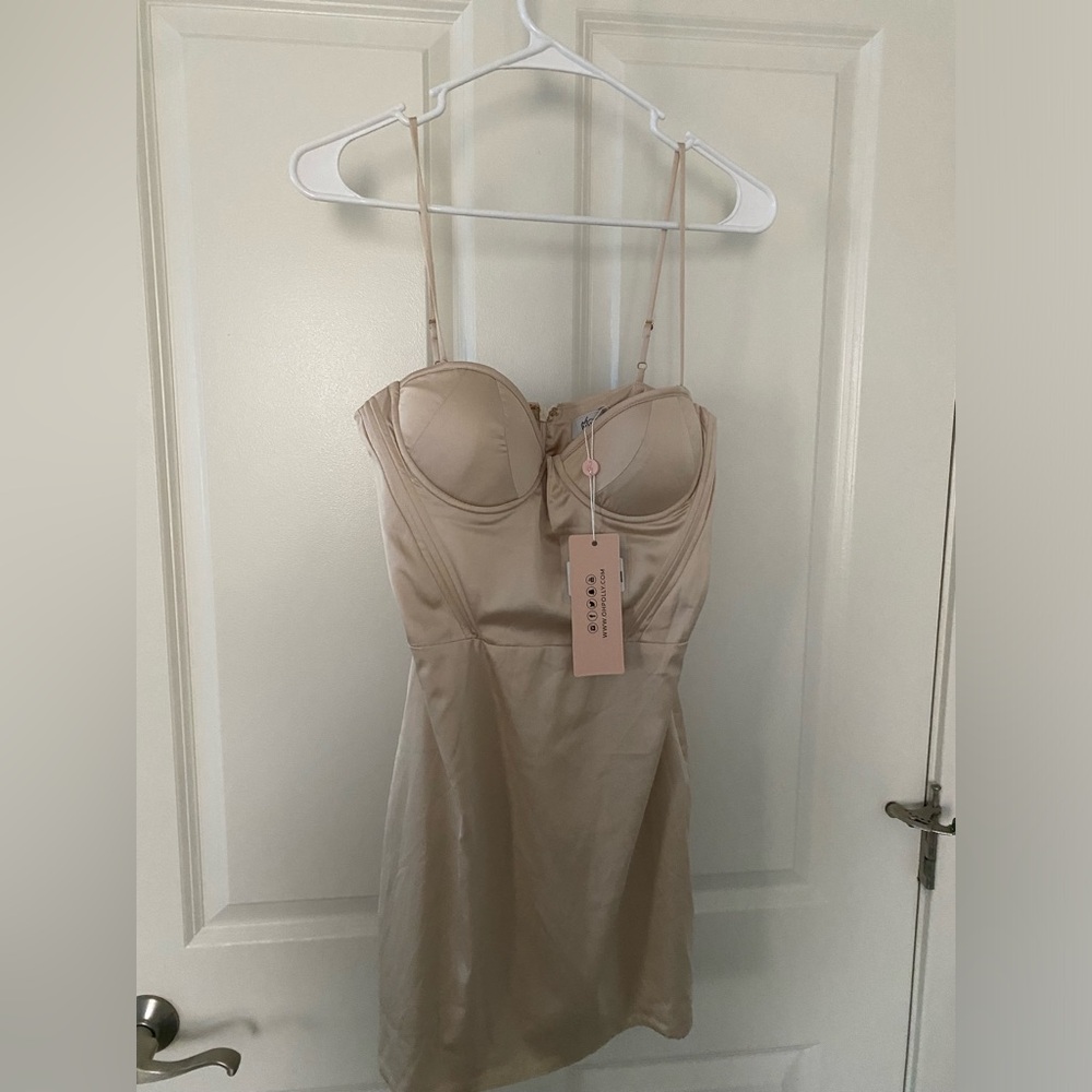Oh Polly Cream Satin Bodycon Dress